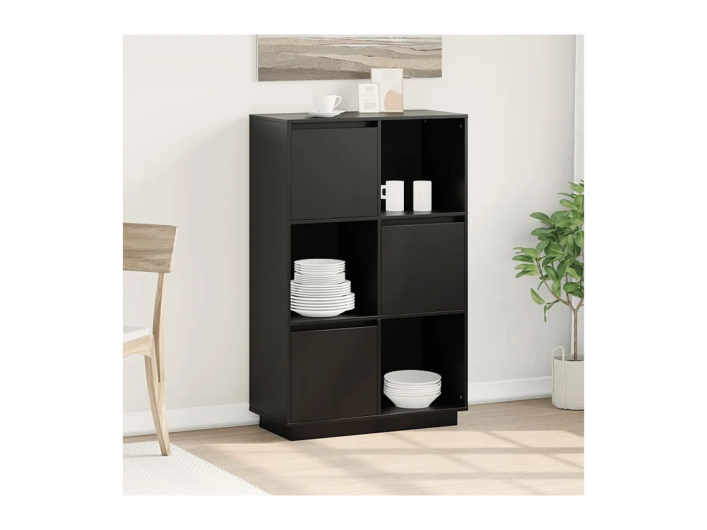 Zwart dressoir 74x35x117 cm massief grenenhout