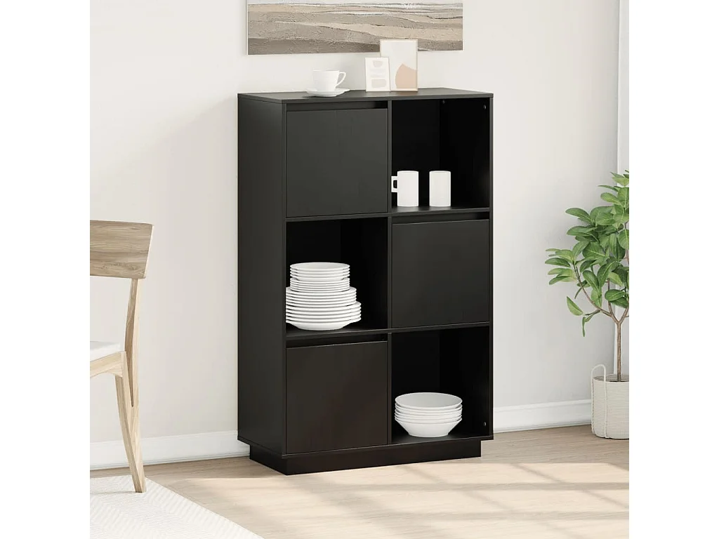 Buffet Noir 74x35x117 cm Bois massif de pin