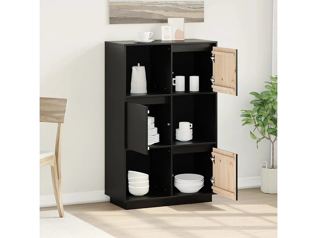 Buffet Noir 74x35x117 cm Bois massif de pin