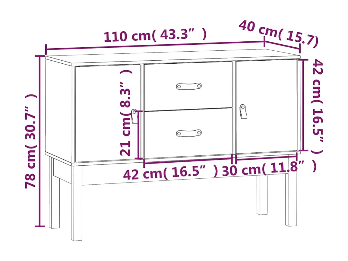 Buffet Blanc 110x40x78 cm Bois massif de pin