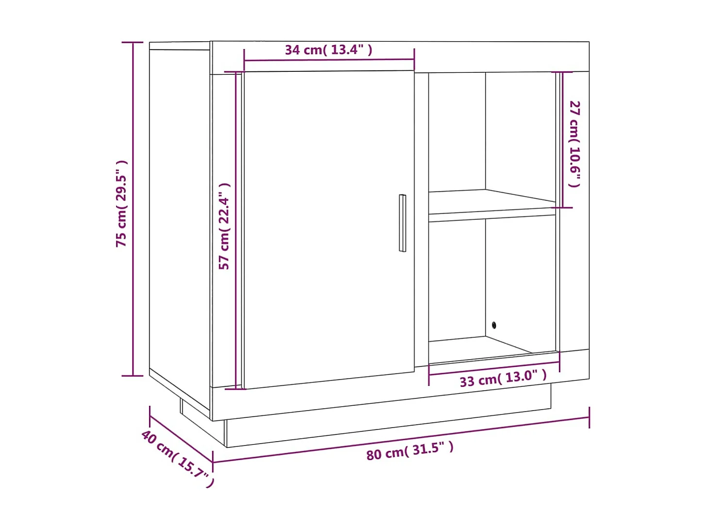 Buffet Chêne sonoma 80x40x75 cm