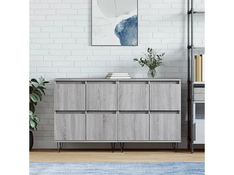 credenze a 2 pezzi in legno ingegnerizzato grigio Sonoma