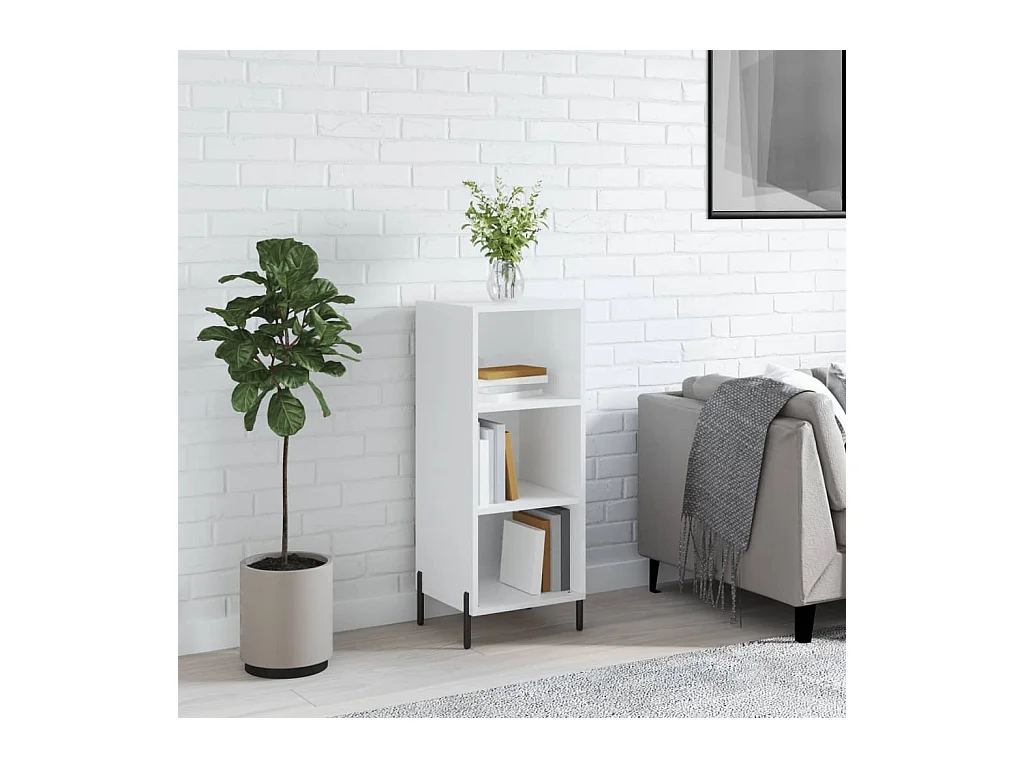 Buffet blanc brillant 34,5x32,5x90 cm bois d'ingénierie