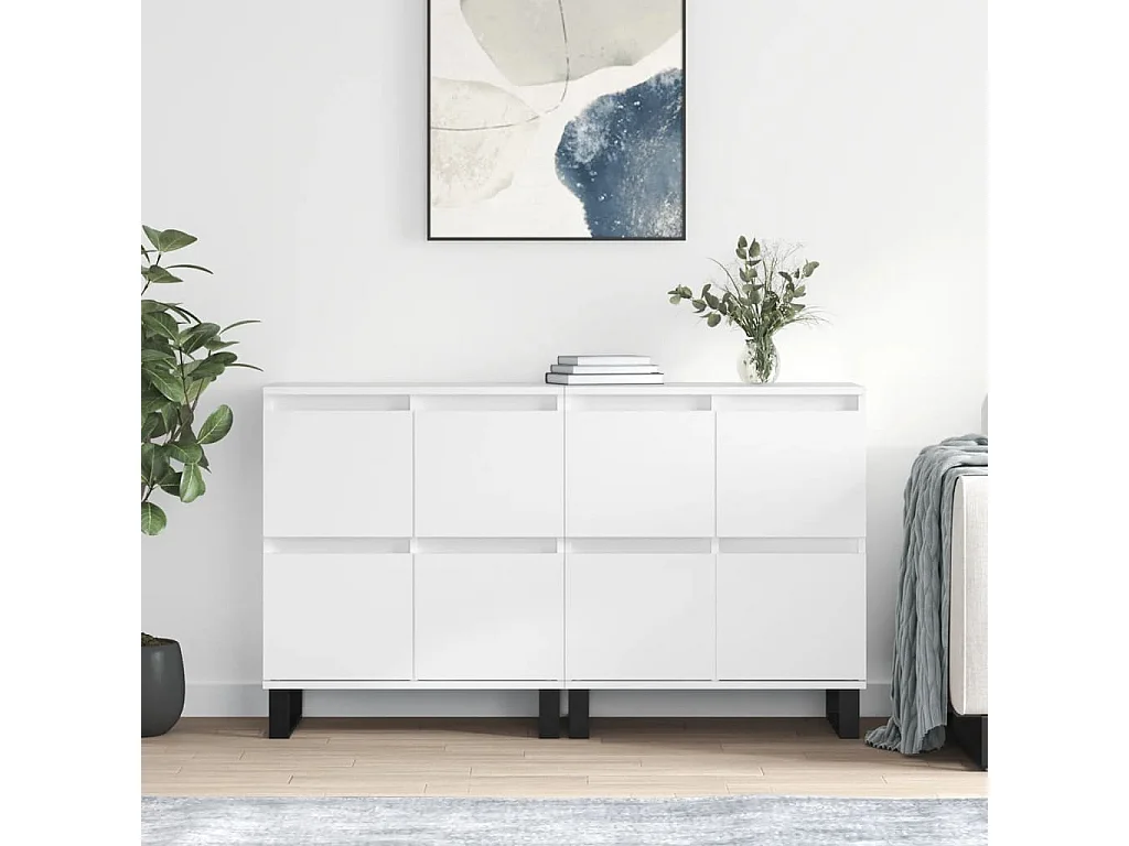 Buffets 2 pcs blanc bois d'ingénierie