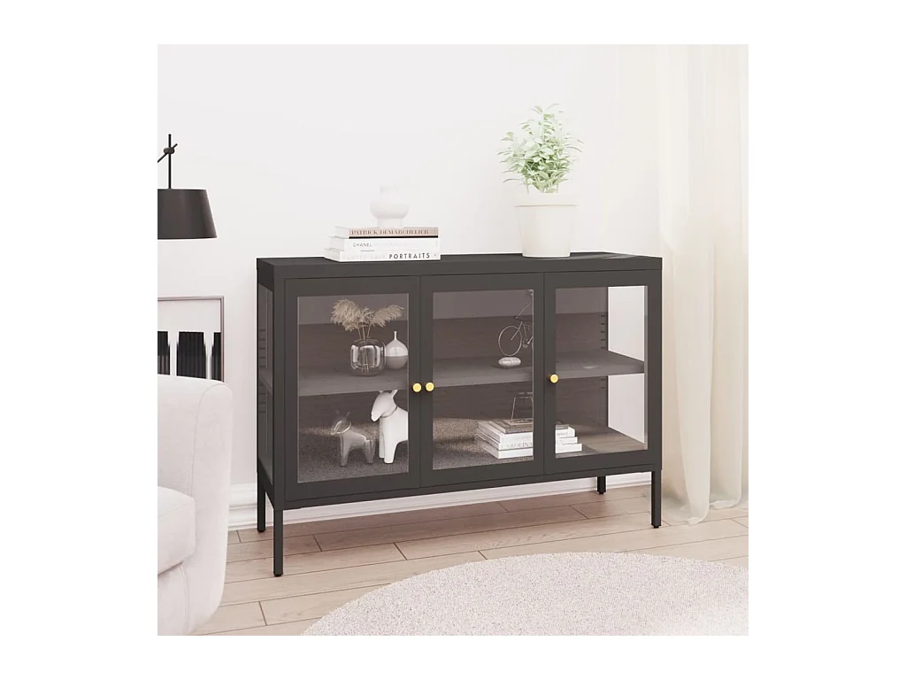 Credenza Antracite 105x35x70 cm Acciaio e vetro