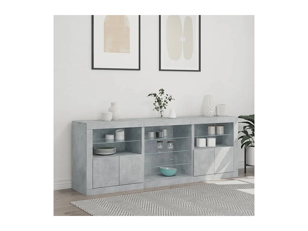 Credenza con luci LED grigio cemento 181,5x37x67 cm