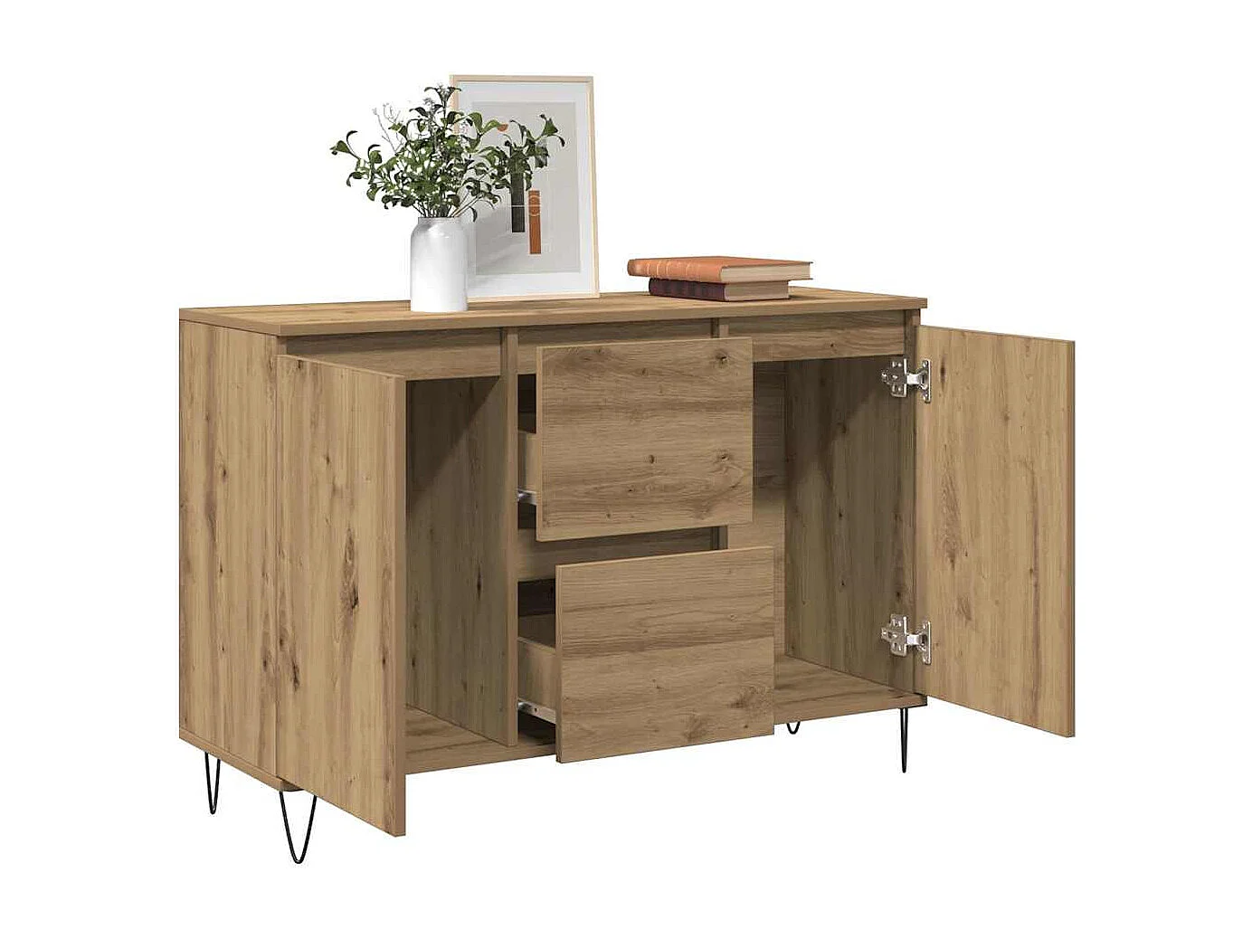 Buffet chêne artisanal 104x35x70 cm bois d'ingénierie