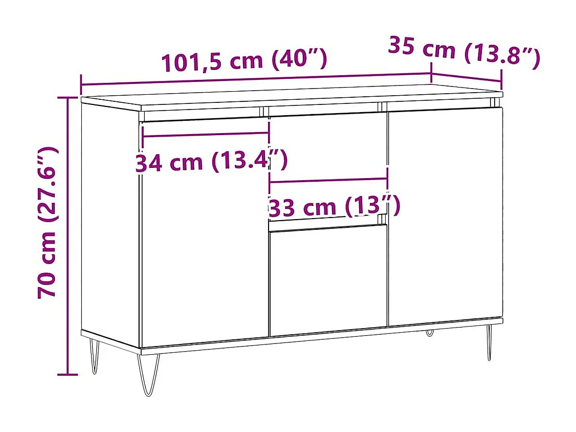 Buffet chêne artisanal 104x35x70 cm bois d'ingénierie