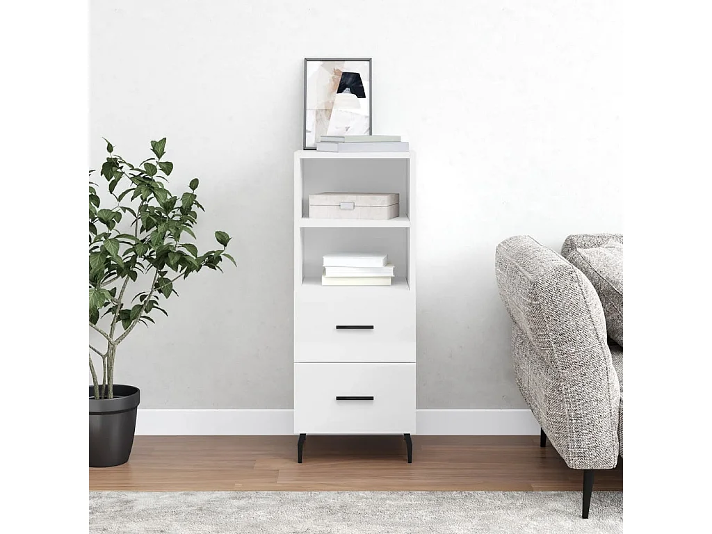 Buffet Blanc brillant 34,5x34x90 cm Bois d'ingénierie