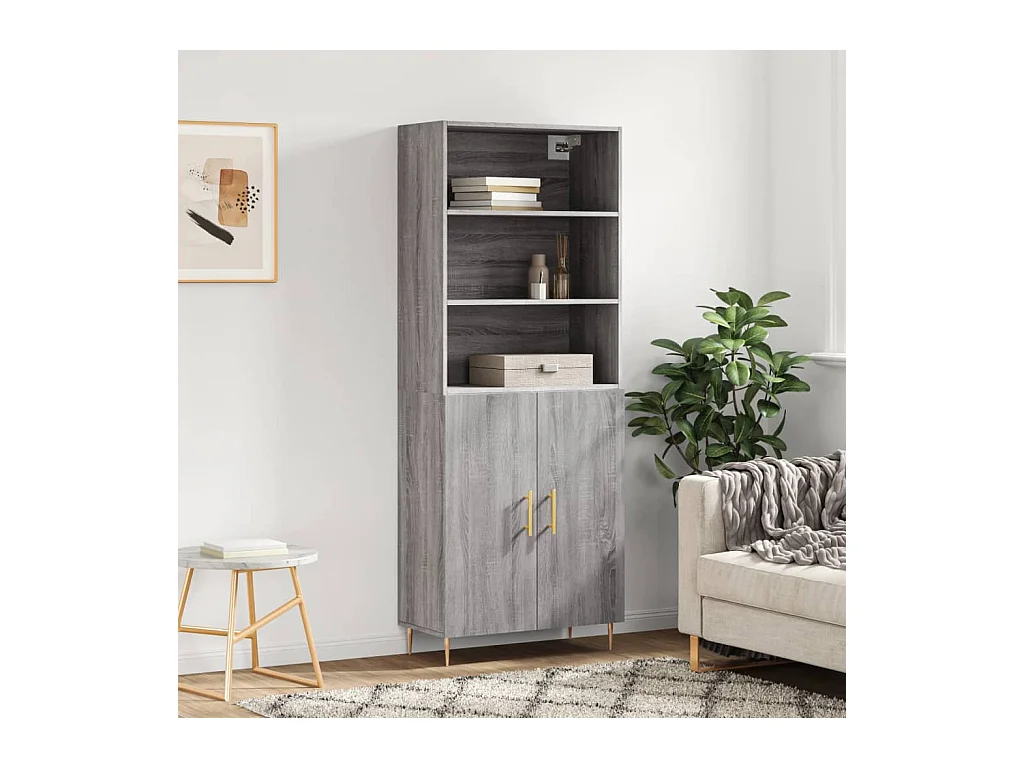 Credenza alta Sonoma grigia 69,5x34x180 cm Legno ingegnerizzato
