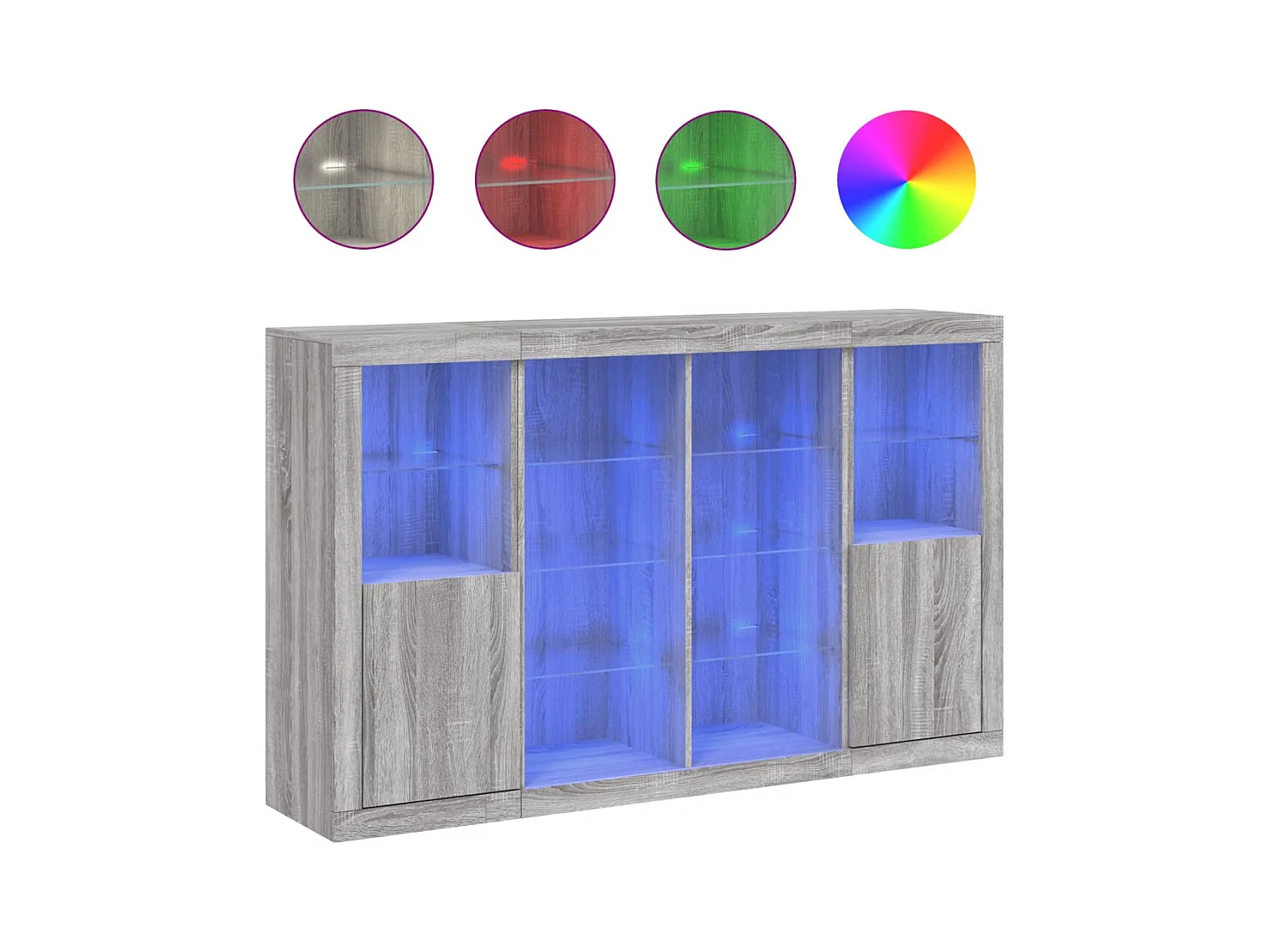 Set buffet da 3 pezzi con luci a LED, grigio Sonoma, legno ingegnerizzato