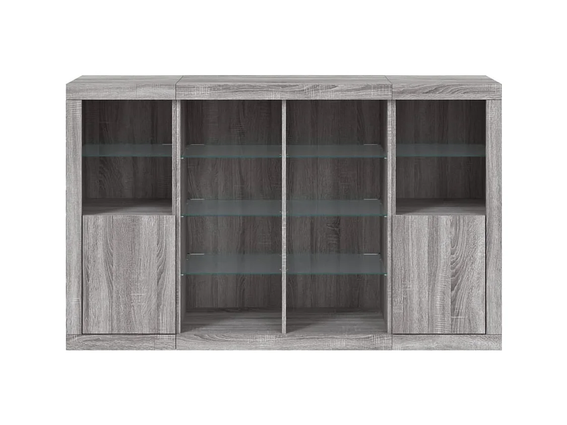 Set buffet da 3 pezzi con luci a LED, grigio Sonoma, legno ingegnerizzato