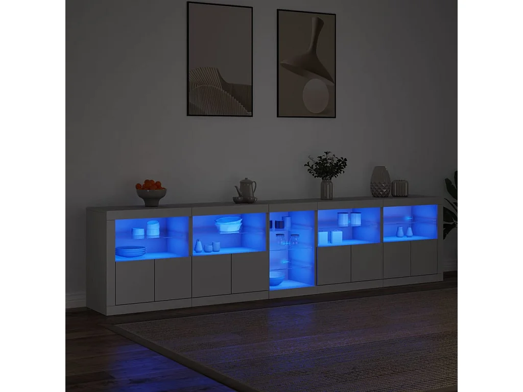Buffet avec lumières LED blanc 283x37x67 cm