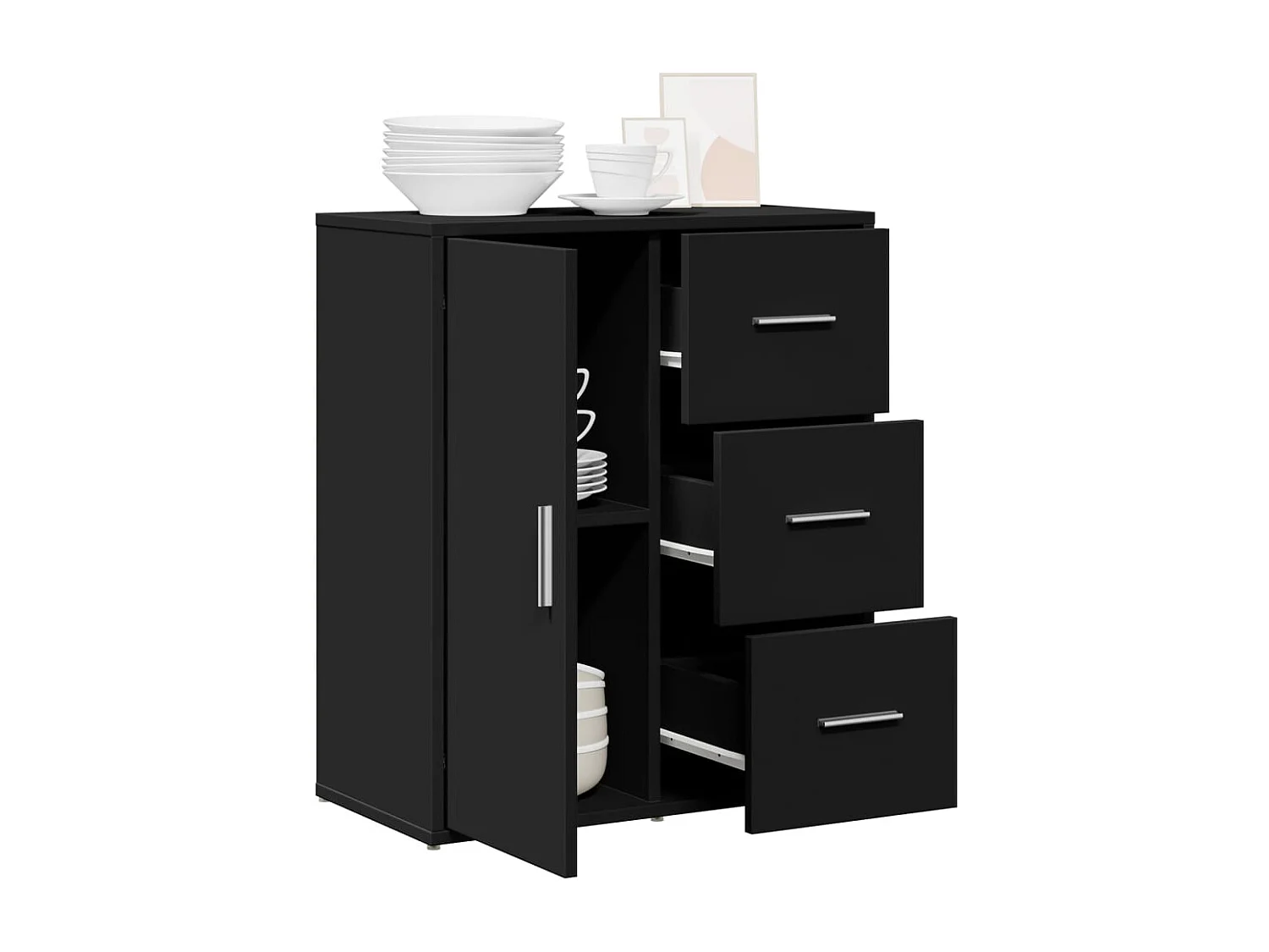 Buffet noir 60x31x70 cm bois d'ingénierie