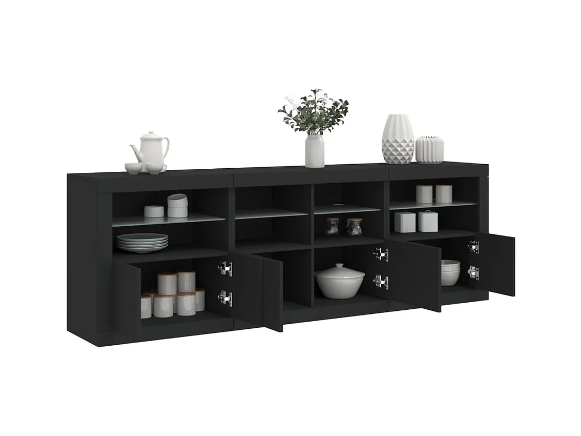 Credenza con luci LED nera 202x37x67 cm