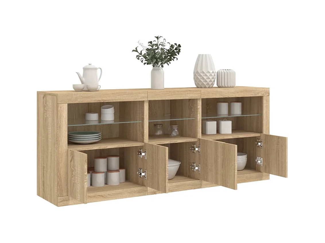 Buffet avec lumières LED chêne sonoma 162x37x67 cm