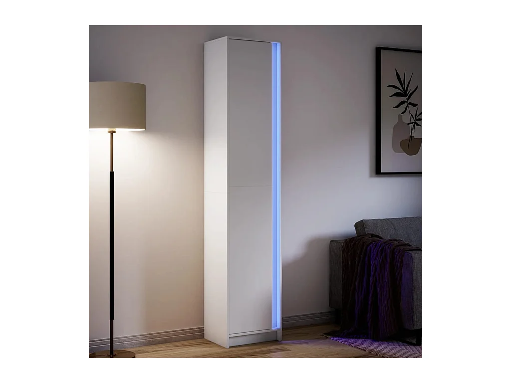 Buffet haut avec LED blanc 41,5x32,5x200 cm bois d’ingénierie