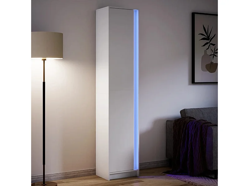 Hoog dressoir met witte LED 41,5x32,5x200 cm bewerkt hout