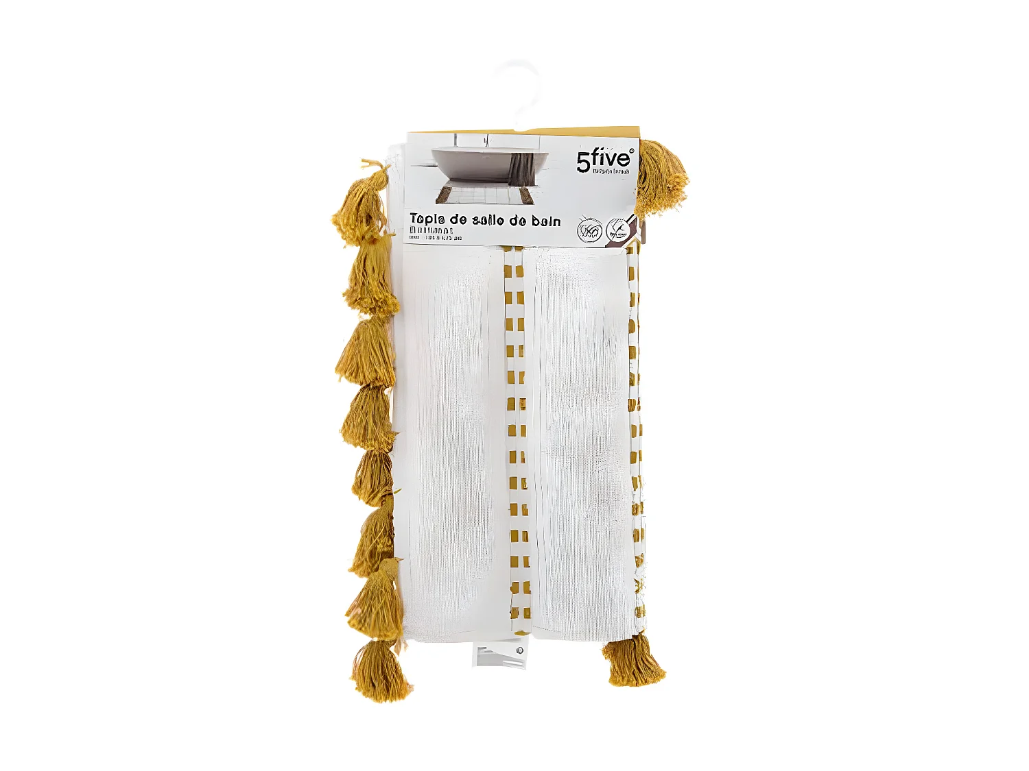 Tapis de Salle de Bain en Coton avec pompons Ocre 50 x 75 cm