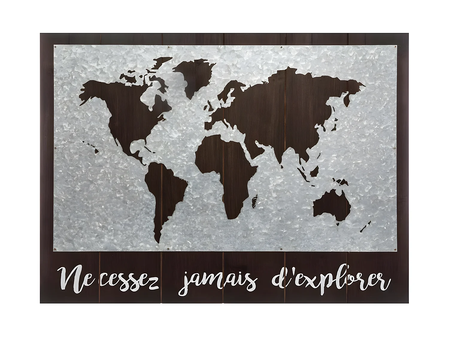 Décoration murale en Bois et Zinc Carte du Monde 78 x 58 cm