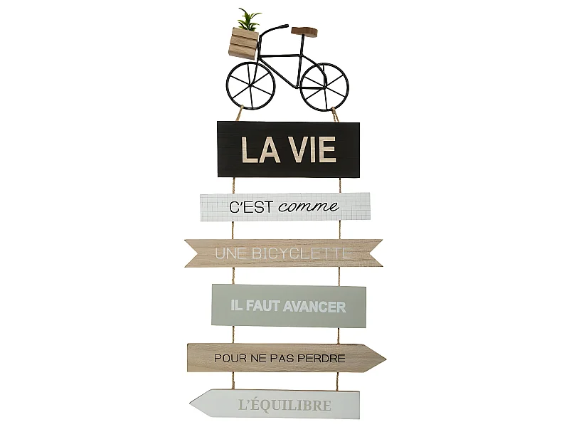 Déco murale en bois Pancarte avec Citation Vélo 28 x 56 cm