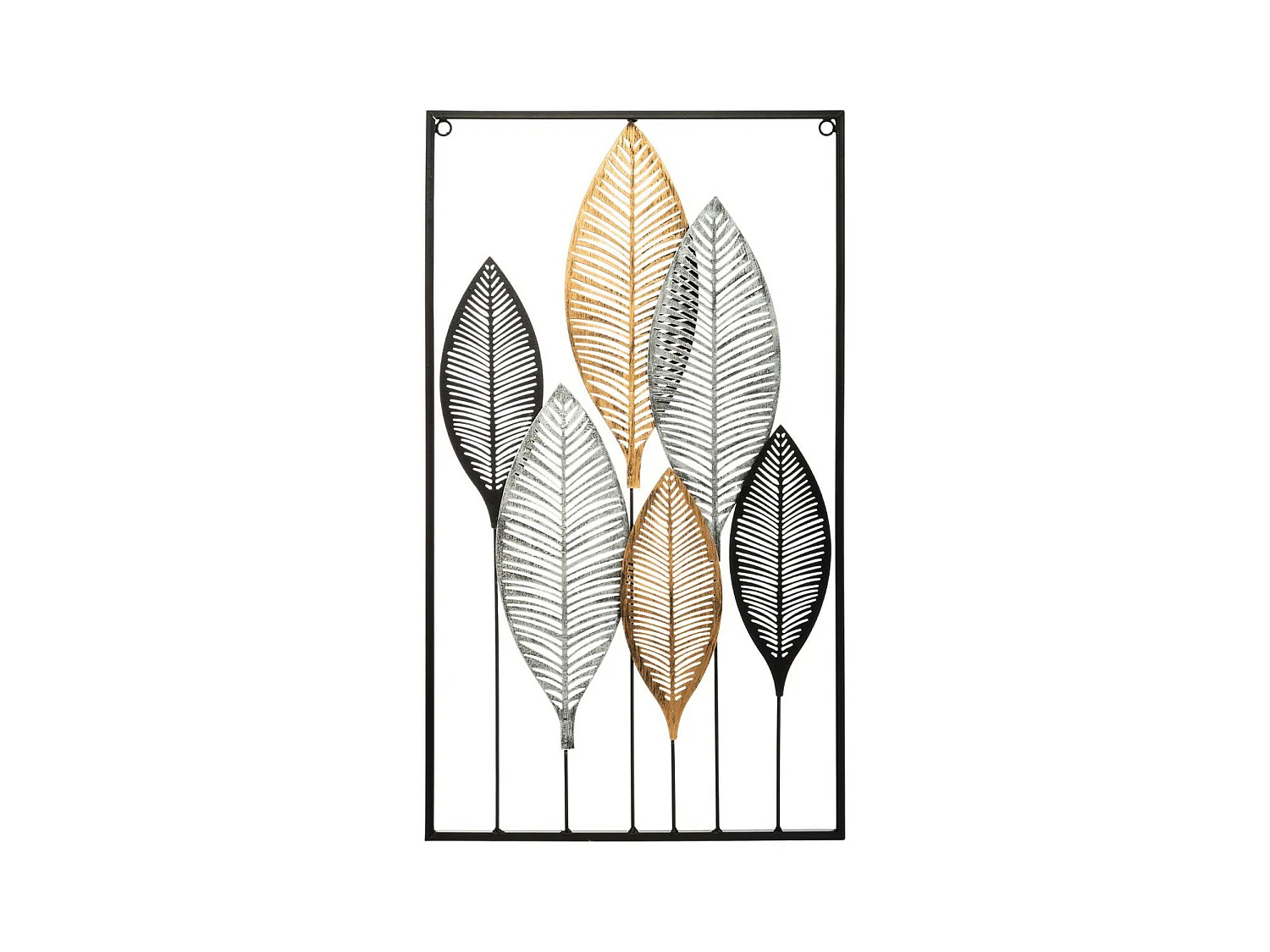 Décoration murale en métal Feuilles Noires et Dorées 37 x 65 cm
