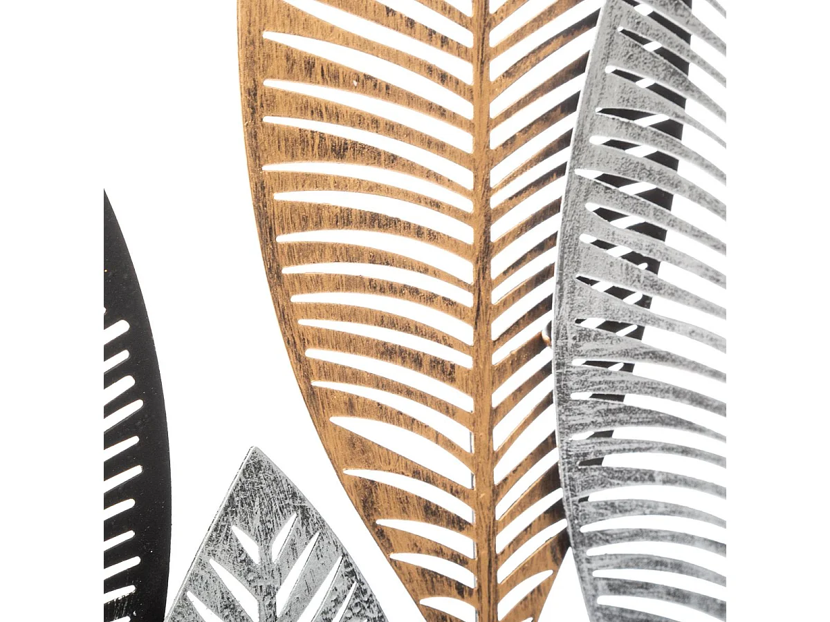 Décoration murale en métal Feuilles Noires et Dorées 37 x 65 cm