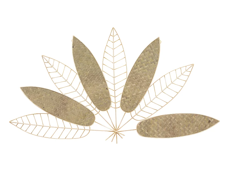 Déco murale Feuilles dorées en Métal et Roseau  81 x 45 cm