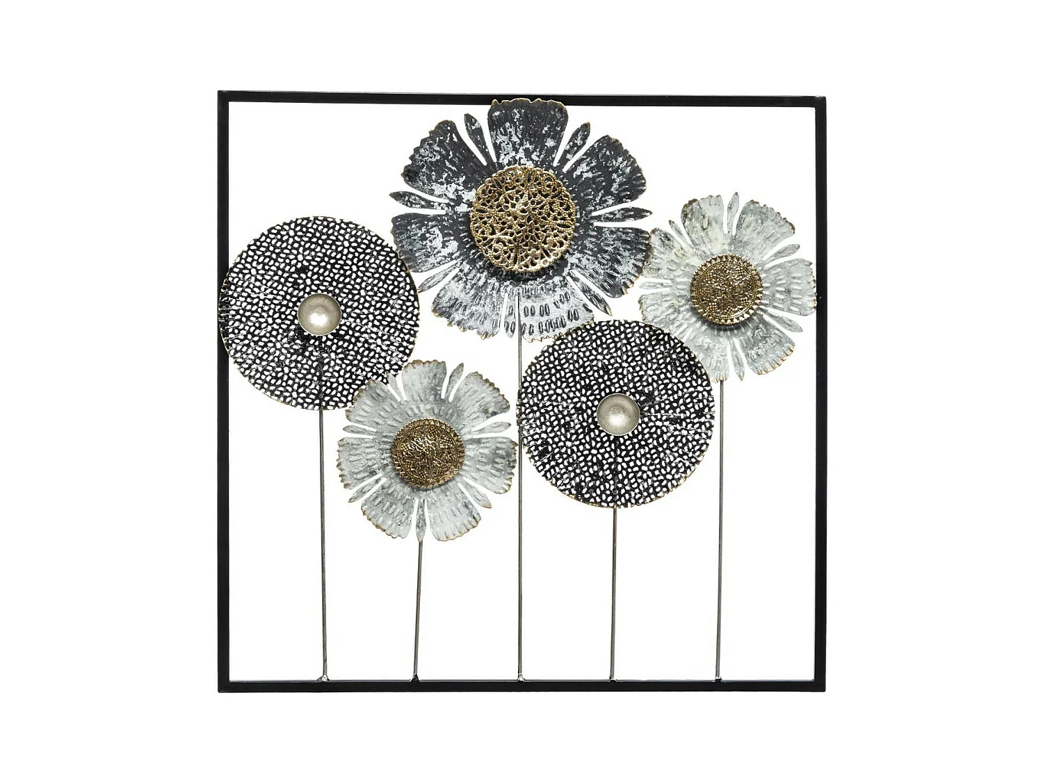 Décoration murale Fleurs en métal Noir et Or 50 x 50 cm