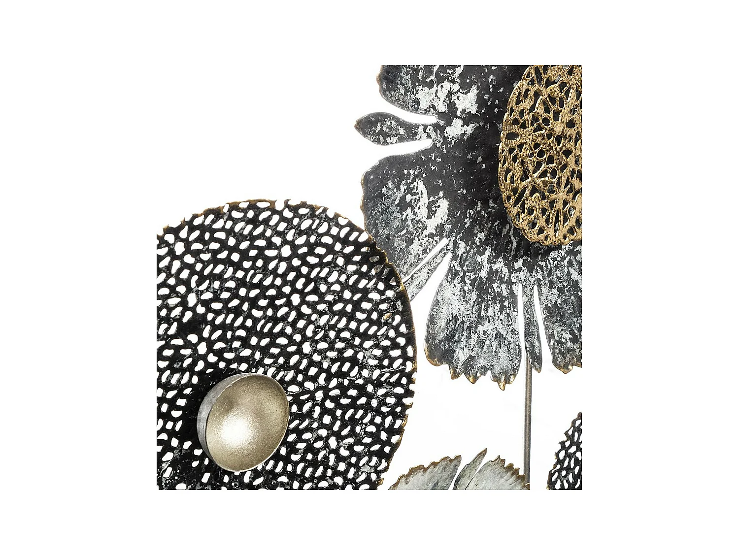 Décoration murale Fleurs en métal Noir et Or 50 x 50 cm