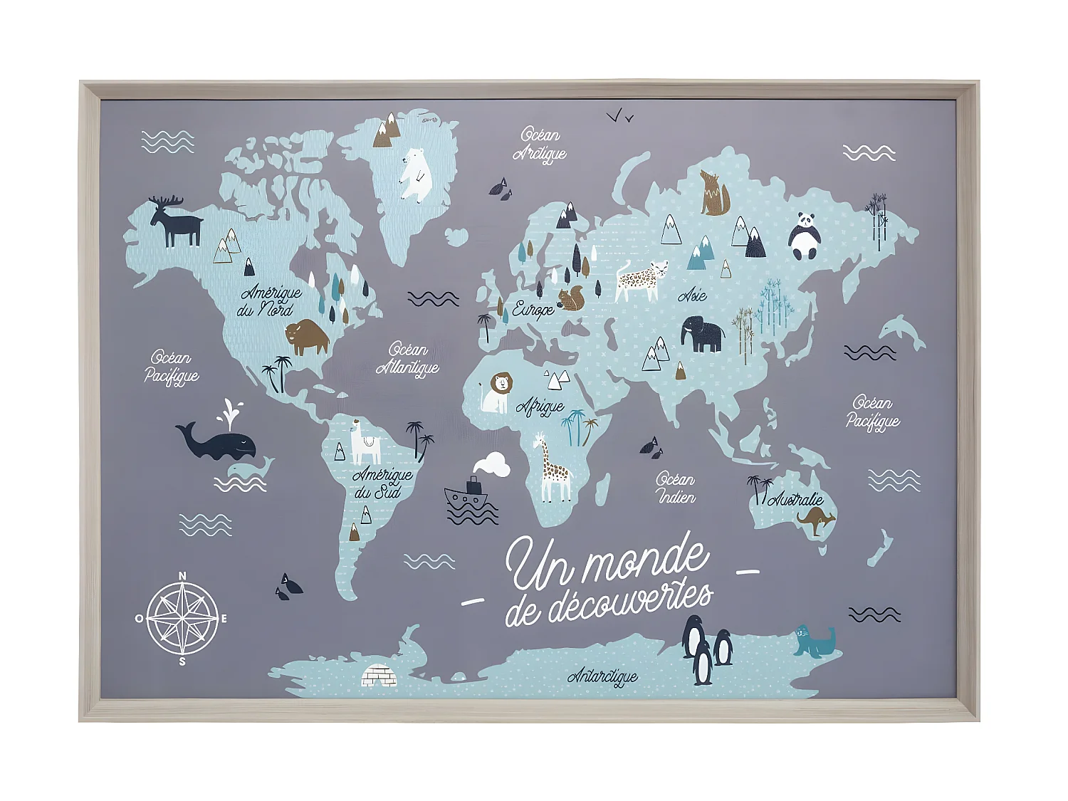 Tableau Déco murale Carte du monde 50 x 70 cm