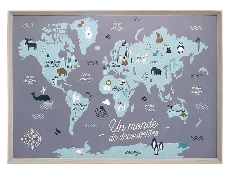 Tableau Déco murale Carte du monde 50 x 70 cm