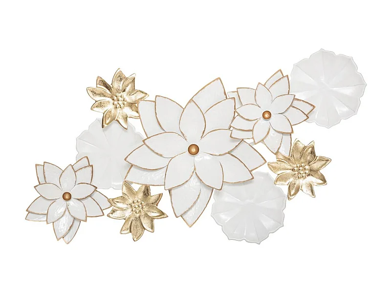 Décoration murale en Métal Blanc et Doré 80 x 42  cm