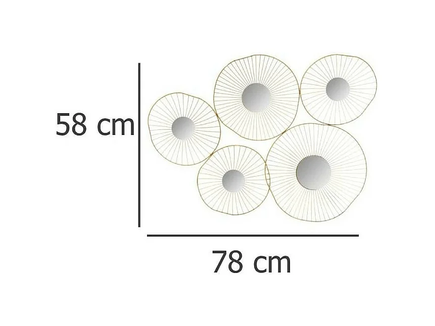 Décoration murale  5 Miroirs en Métal Doré 78 x 58 cm