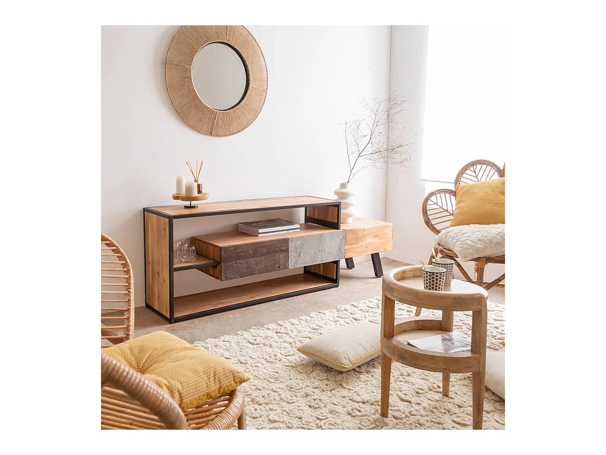 Meuble TV en bois d'acacia Ernest