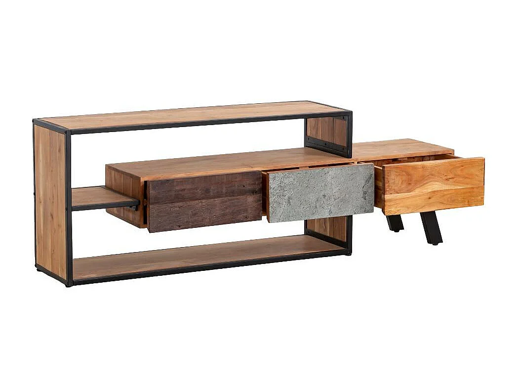 Mueble de TV de madera de acacia Ernest con almacenamiento y diseño minimalista