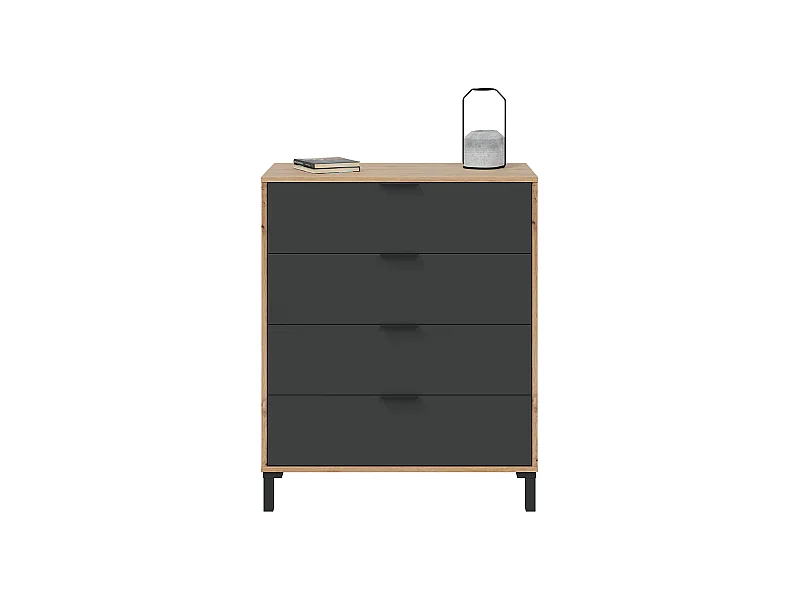 Commode, meuble de rangement coloris chêne nordique, gris anthracite - longueur 78 x hauteur 94  x profondeur 40 cm