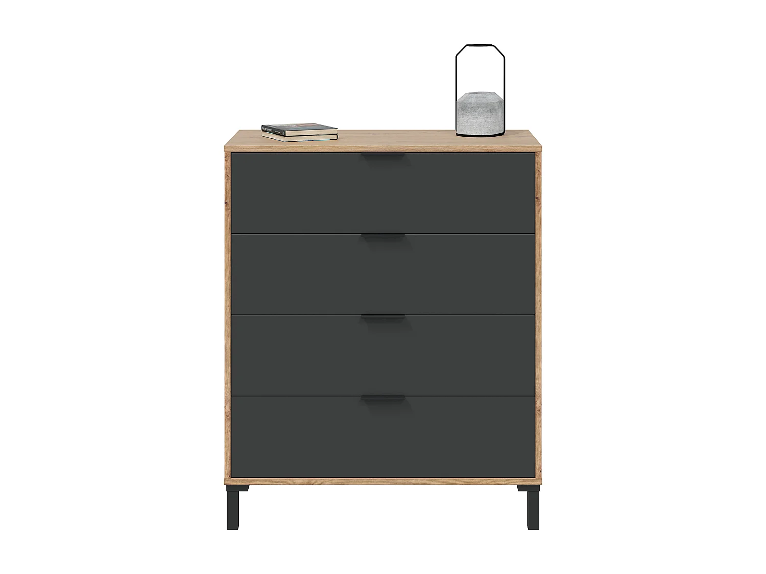 Commode, meuble de rangement coloris chêne nordique, gris anthracite - longueur 78 x hauteur 94  x profondeur 40 cm