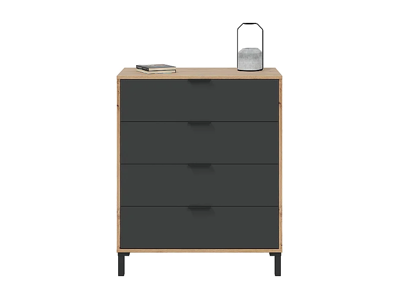 Commode, meuble de rangement coloris chêne nordique, gris anthracite - longueur 78 x hauteur 94  x profondeur 40 cm