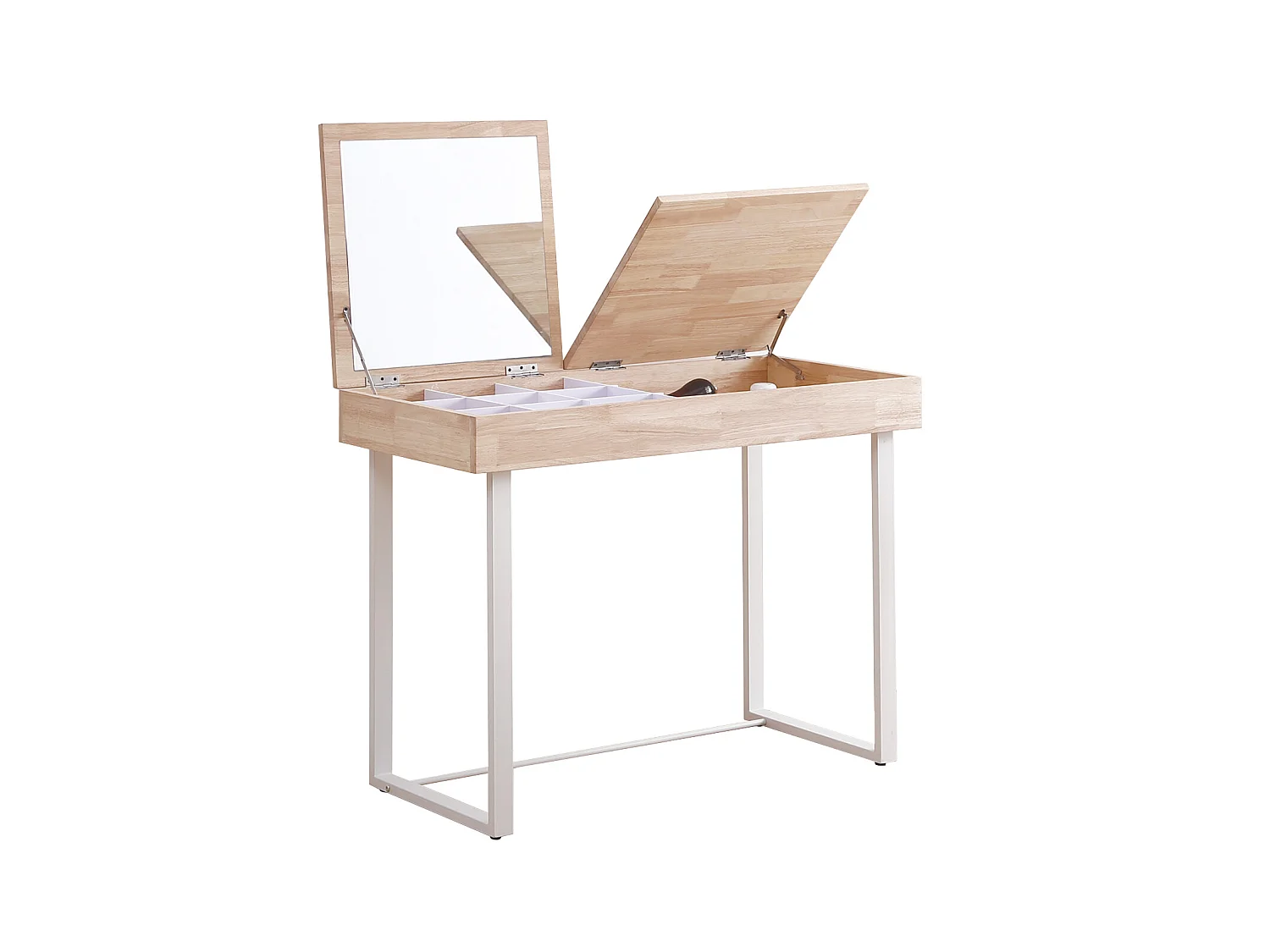 Commode coiffeuse avec miroir en bois et métal coloris naturel /blanc - longueur 100 x profondeur 50 x hauteur 76 cm