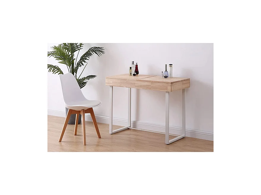 Commode coiffeuse avec miroir en bois et métal coloris naturel /blanc  - longueur 100 x profondeur 50 x hauteur 76 cm