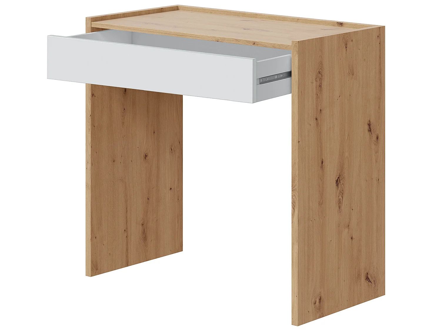 Bureau en mélaminé coloris blanc artik et chêne - Hauteur 81 x Longueur 77 cm x Profondeur 40 cm