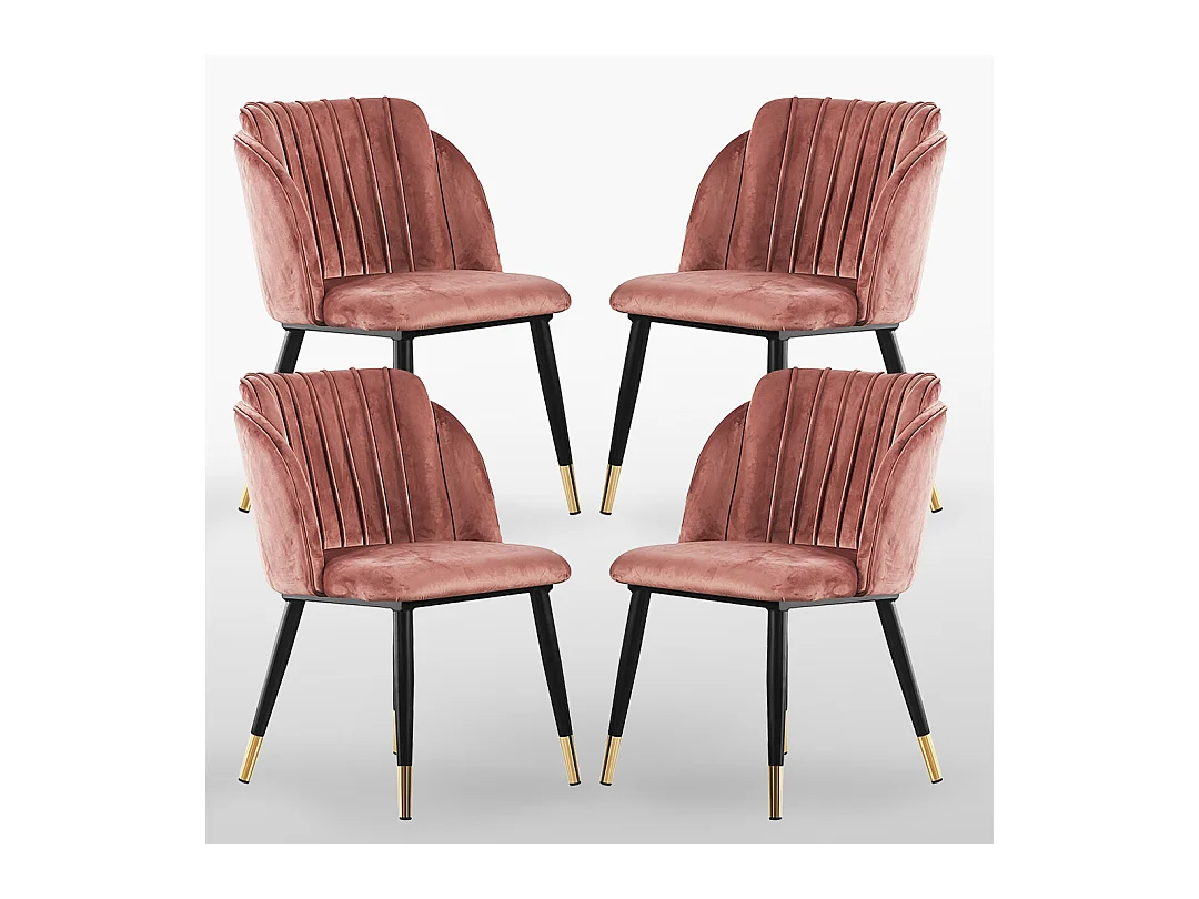 MILANO - Lot de 4 Chaises de Salle à Manger en Velours - Style Vintage - Rose