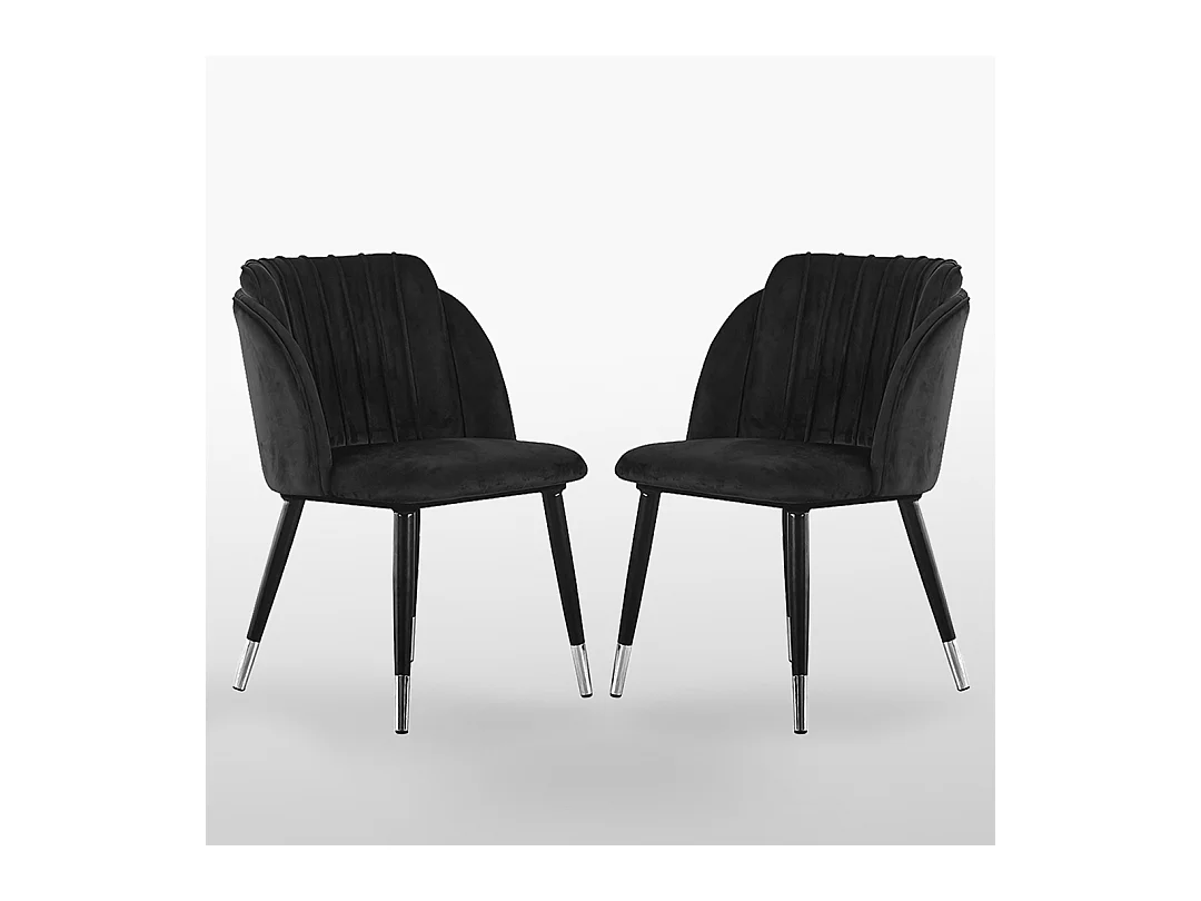 MILANO - Lot de 2 Chaises de Salle à Manger en Velours - Style Vintage - Noir