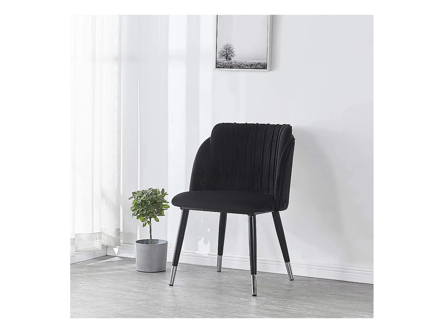 MILANO - Lot de 2 Chaises de Salle à Manger en Velours - Style Vintage - Noir