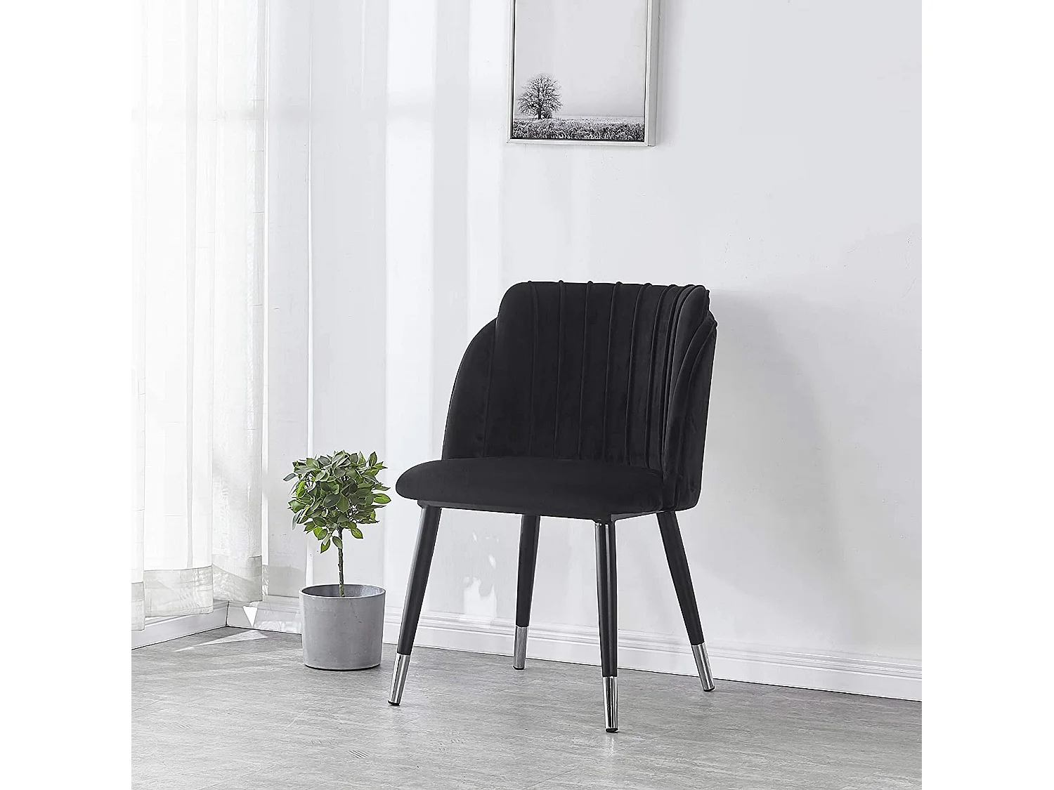 MILANO - Lot de 2 Chaises de Salle à Manger en Velours - Style Vintage - Noir