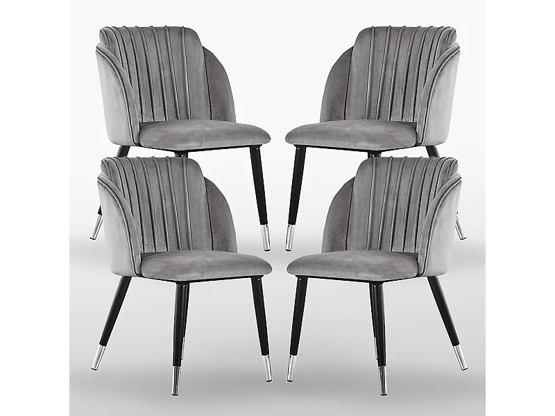 MILANO - Lot de 4 Chaises de Salle à Manger en Velours - Style Vintage - Gris