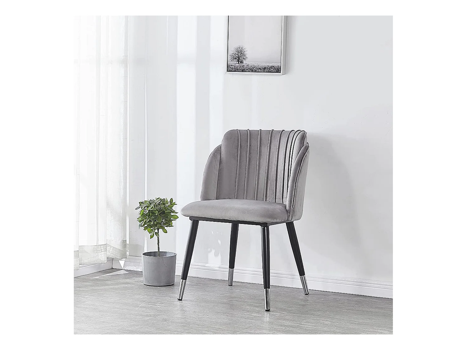 MILANO - Lot de 4 Chaises de Salle à Manger en Velours - Style Vintage - Gris