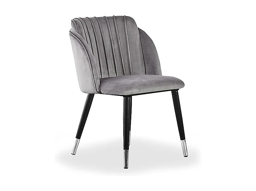 MILANO - Lot de 4 Chaises de Salle à Manger en Velours - Style Vintage - Gris