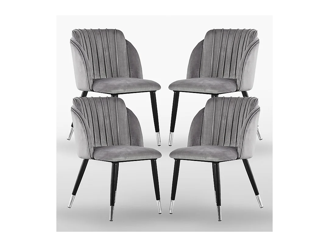 MILANO - Lot de 4 Chaises de Salle à Manger en Velours - Style Vintage - Gris